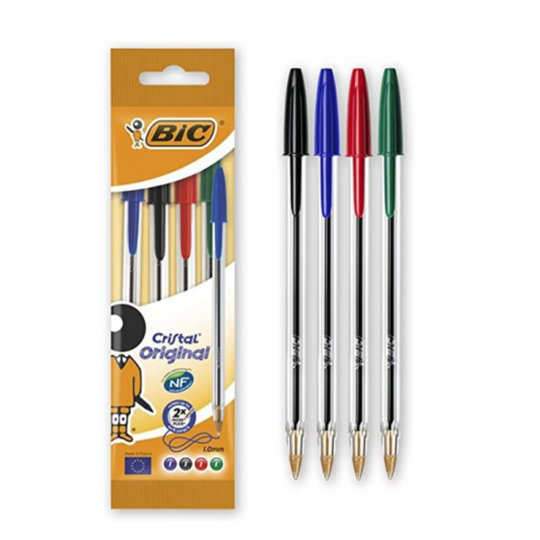 Pochette de 4 Stylos BIC Cristal Original – Écriture Fluide et Durable