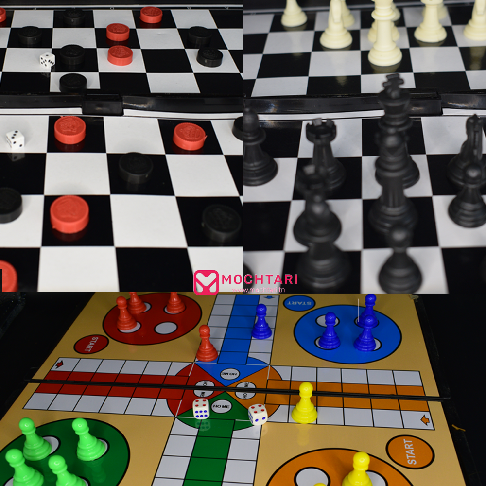 jeux 3en1 Jeu 3 en 1 – Échecs, Dames et Ludo
